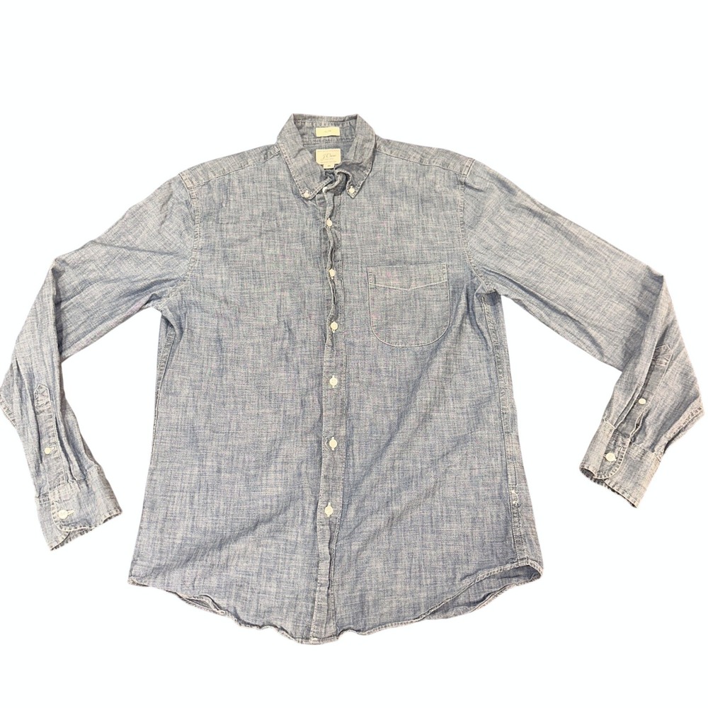J. Crew Slim Fit Organic Cotton Chambray Shirt Mens Medium Blue Long Sleeve - Picture 2 of 5